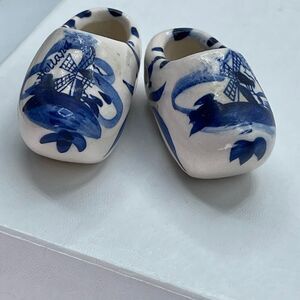 Vintage Delftware Blue Holland hand painted porcelain miniature clog shoes